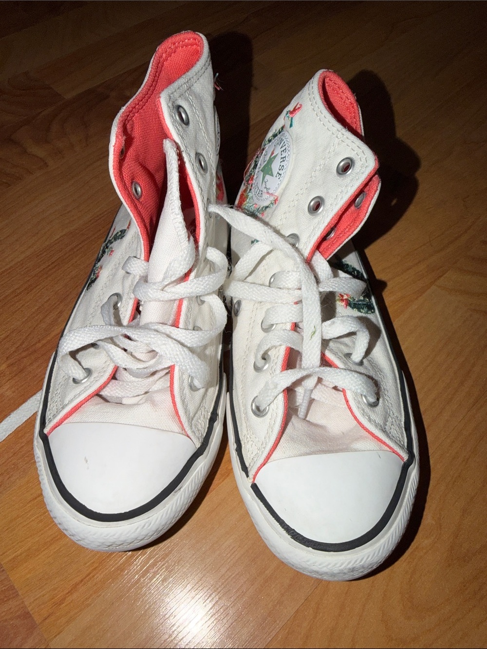 Converse Kids White High-Top Sneakers with Coral Lining
